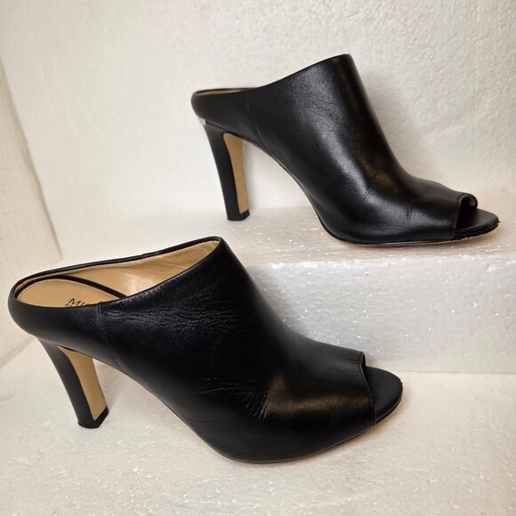 MICHAEL Michael Kors Shaw Black Leather Mule Peep Toe Block Heel Sandals - 6.5 - Picture 6 of 15